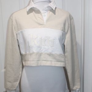 KITH Crop Cropped Rugby Polo Long Sleeve Shirt Tan & White Button Cotton Size XS